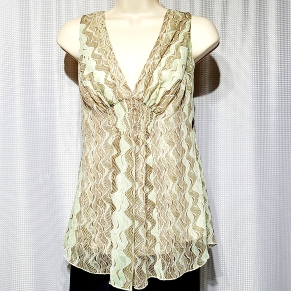 Jonathan Martin Taupe & Green Double Layered Top (L) - Picture 1 of 8